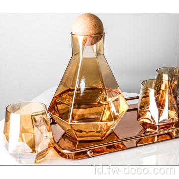 Hexagonal Amber Luster Glass Carafe dengan set cangkir